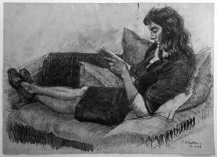 Gina, in einem Buch lesend