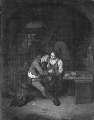 Wirtshaus mit Gast und Schankmagd ("Der aufdringliche Gast")