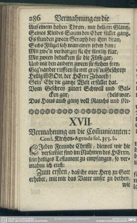 XVII. Vermahnung an die Com[m]unicanten: Conf. Kirchen-Agende fol. 353.b