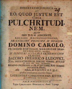 Dissertatio Juridica De Eo, Quod Justum Est Circa Pulchritudinem