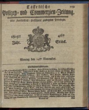 46tes Stueck, Montag den 14ten November 1803