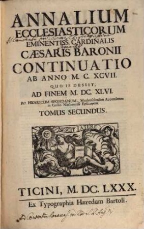 Annales ecclesiastici ... Caesaris Baronii, 2