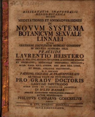 Meditationes et animadversiones in novum systema botanicum sexuale Linnaei