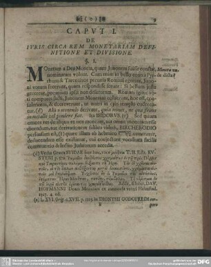 Caput I. De Iuris Circa Rem Monetariam Definitione Et Divisione