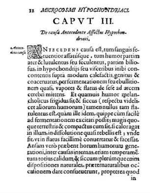 Capvt III. De causa Antecedente Affectus Hypochondriaci.