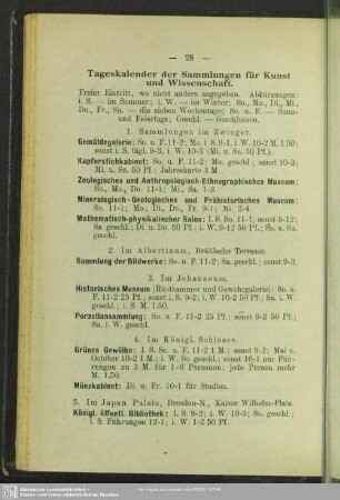 Tageskalender der Sammlungen für Kunst und Wissenschaft