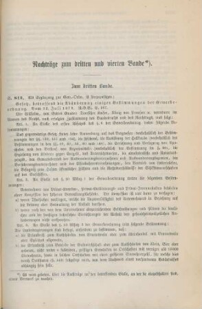 Nachträge zum dritten und vierten Bande.