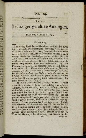No. 65. Den 15ten August 1791.