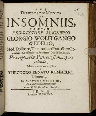 Dissertatio Medica De Insomniis