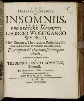 Dissertatio Medica De Insomniis
