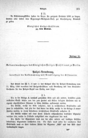 Anlage 31. Bekanntmachungen des Königlichen Polizei-Präsidiums zu Berlin