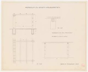 Pergola zu einem Hausgarten: Ansicht, Details 1:20, 1:5