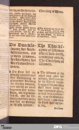 Kirchgang/ Churching und Commination.