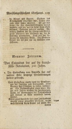 Neunter Zeitraum. Von Columbus bis auf die französische Revolution, 300 Jahre.