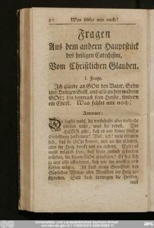 Fragen Aus dem andern Hauptstück des heiligen Catechismi, Vom Christlichen Glauben.