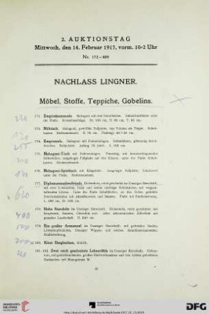 Möbel, Stoffe, Teppiche, Gobelins (Nr. 172-278)