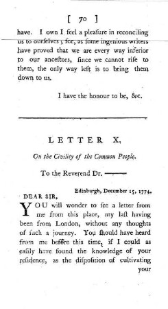X. On the Civility of the Common People. To the Reverend Dr. ?.