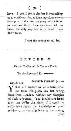 X. On the Civility of the Common People. To the Reverend Dr. ?.