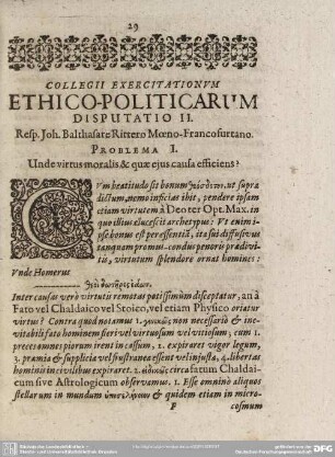 Collegii Exercitationum Ethico-Politicarum Disputatio II.