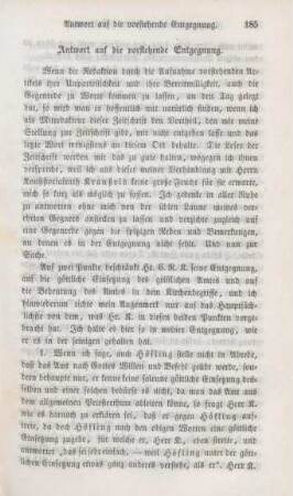 185-200 Antwort auf die vorstehende Entgegnung