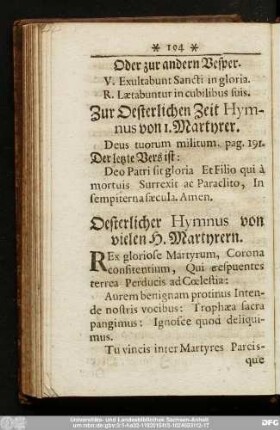Zur Oesterlichen Zeit Hymnus von 1. Matyrer.