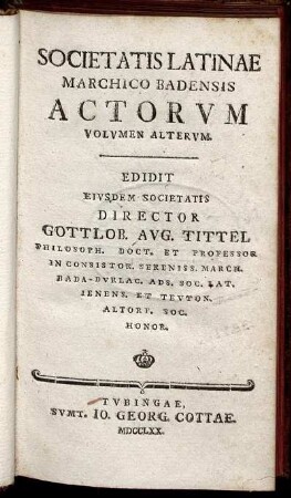 2: Societatis Latinae Marchico Badensis Actorum Volumen Alterum