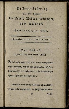 Zwei und zwanzigstes Stück. Sonnabends, den 3ten Junius 1797