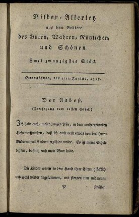 Zwei und zwanzigstes Stück. Sonnabends, den 3ten Junius 1797