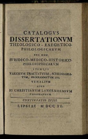 Continuatio XVIII. Lipsiae M DCC XL.