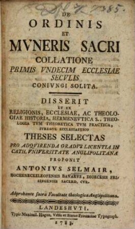De Ordinis Et Muneris Sacri Collatione Primis Undecim Ecclesiae Seculis Coniungi Solita