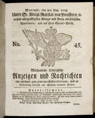 No. 45. Montags, den 9ten Nov. 1778.