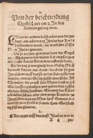 Von der beschneidung || Christi/ Luce am 2. Jn des || Rœmers gesang weis. ||