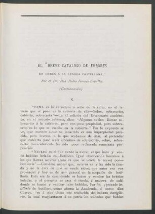 El "breve catálogo de errores en orden á la lengua castellana" - (Continuación)