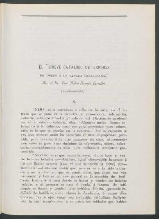 El "breve catálogo de errores en orden á la lengua castellana" - (Continuación)