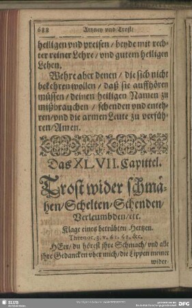 Das XLVII. Capittel. Trost wider schmähen, Schelten, Schenden, Verleumbden, etc.