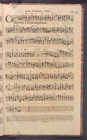 Canzon decima quinta, à doi Violini & 2. Viola Bastarda.