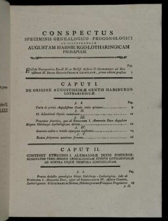 Conspectus Speciminis Genealogico Progonologici Ad Illustrandam Augustam Habsburgo-Lotharingicam Prosapiam.