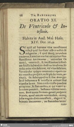 Oratio XI. De Ventriculo & Intestinis