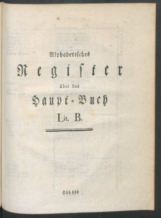 Alphabetisches Register über das Haupt-Buch Lit. B.