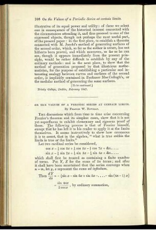 On the values of periodic series at certain limits.