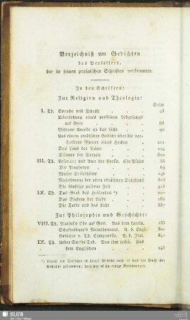 Verzeichnis von Gedichten des Verfassers,die in seinen prosaischen Schriften vorkommen