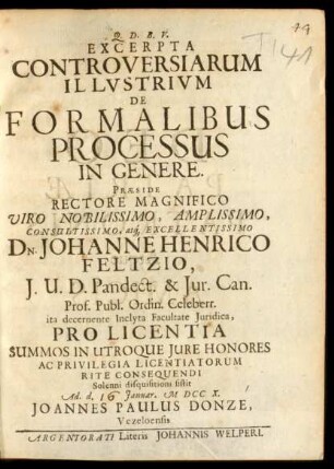 Excerpta Controversiarum Illustrium De Formalibus Processus In Genere