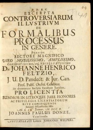 Excerpta Controversiarum Illustrium De Formalibus Processus In Genere