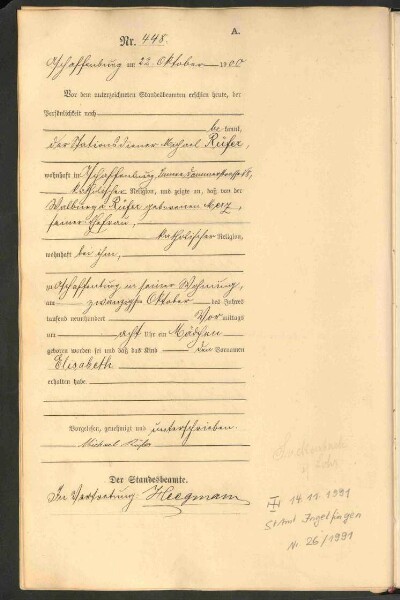Standesamtsbuch der Stadt Aschaffenburg: Geburten 365/1900 - 184/1901