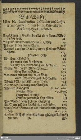 Blat-Weiser, Uber die fürnehmsten Historien und Lehr-Erinnerungen, so in denen Historischen Confect-Schalen zubefinden