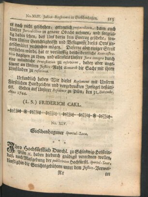 No. XLV. Gieschenhagener Sportul-Taxa