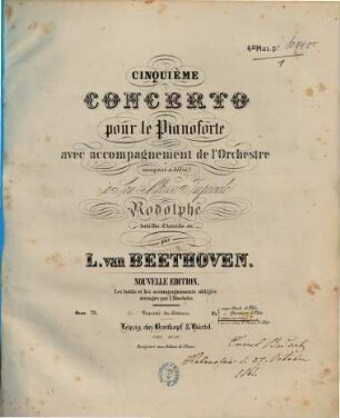 Cinquième concerto : pour le pianoforte avec accompagnement de l'orchestre ; oeuv. 73