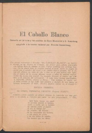 1921000100: El caballo blanco : comedia en un acto y dos cuadros