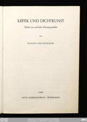Kritik und Dichtkunst : Studien zur arabischen Literaturgeschichte