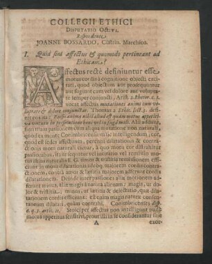 Collegii Ethici Disputatio Octava. Respondente Joanne Bossardo
